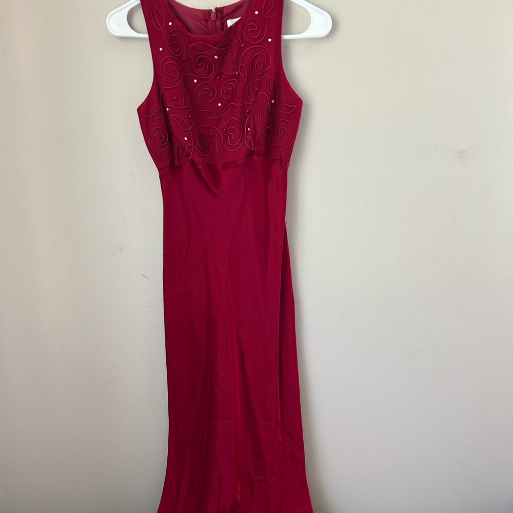 Cache Y2K Vintage Prom‎ Dress Maxi Red Beaded Top Size 3/4 Juniors